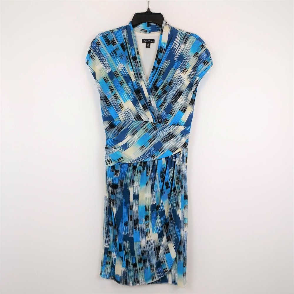 Maggy Boutique Blue Print Dress Faux Wrap Size 10
